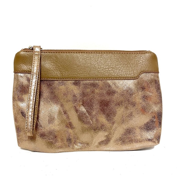 Anthropologie Miss Albright Metallic Faux Leather Zip Pouch Wristlet Small Bag - Picture 1 of 6